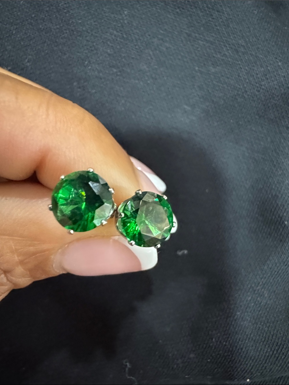 Green Round Gemstone Stud Earrings - Women Jewelry